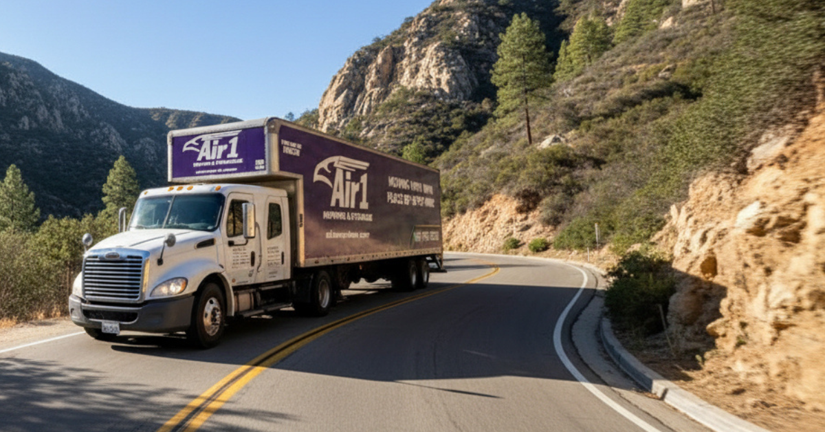 Air 1 Moving truck on California highway